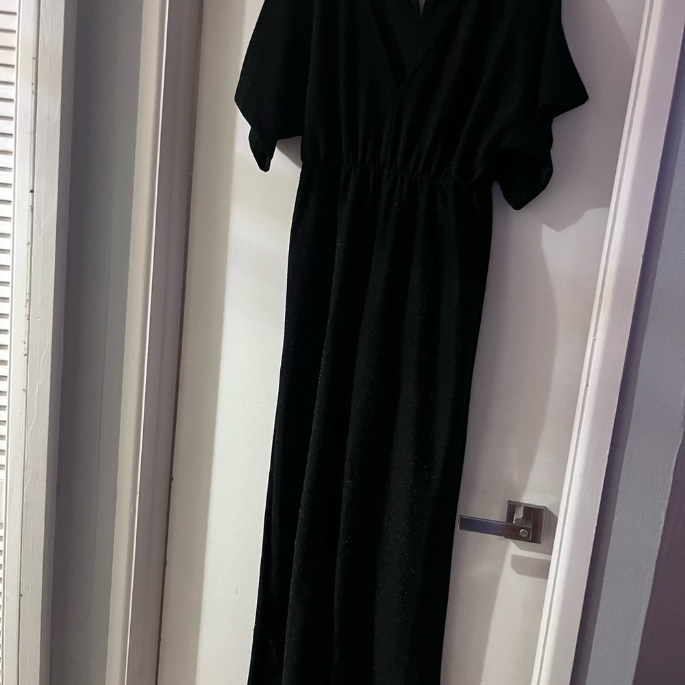 C. Luce Black Glitter Dolman Sleeve V-Neck Jumpsuit